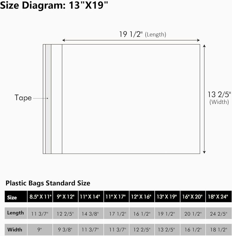 Somime 50 Pack Acid-Free Crystal Clear Sleeves Storage Bags for 13x19 Art Prints/Pictures/Photos/Framing Mat Mattes (Bag Size: 13 2/5" x19 1/2") - Image 2